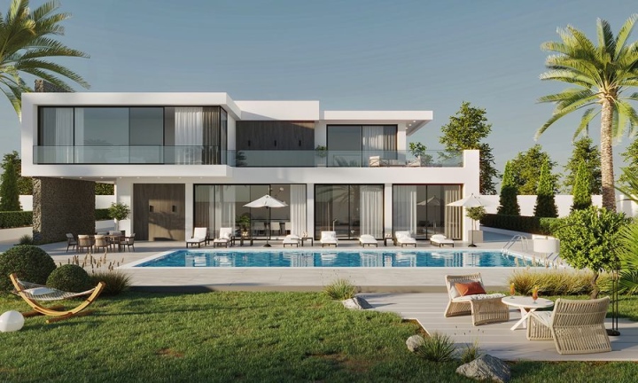 Mẫu biệt thự ven biển hiện đại với hình khối vuông vức, đường nét gãy gọn. Chất liệu kính chủ đạo cho gia chủ thỏa thích nhìn ngắm biển cả bao la. (Ảnh: Decoxdesign)