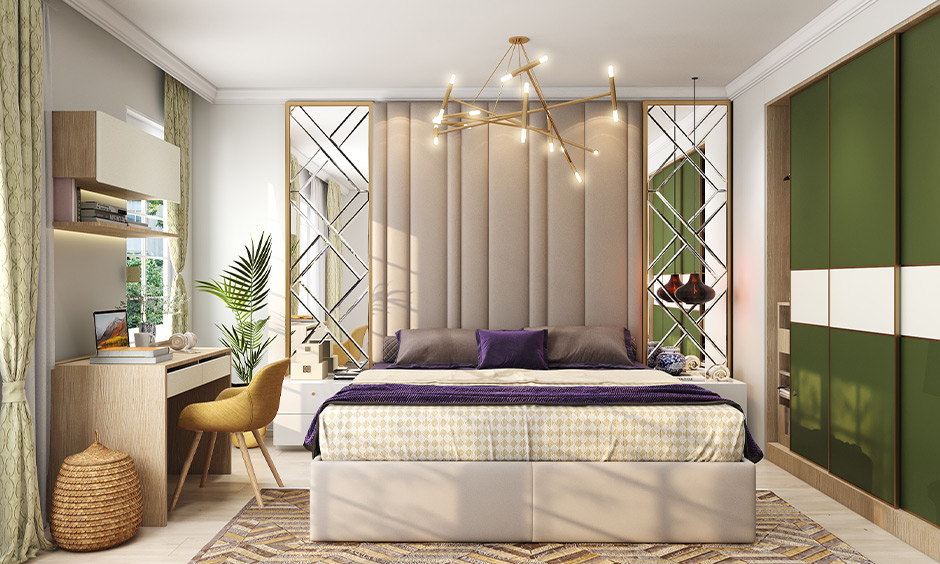 Đèn chiếu sáng công nghiệp được thiết kế riêng và đèn chùm trên trần đóng vai trò là điểm nhấn ấn tượng.