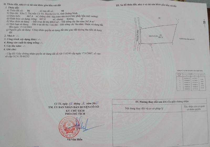 Chính chủ cần bán thửa đất tại Trung tâm thị trấn Cô Tô, huyện Cô tô