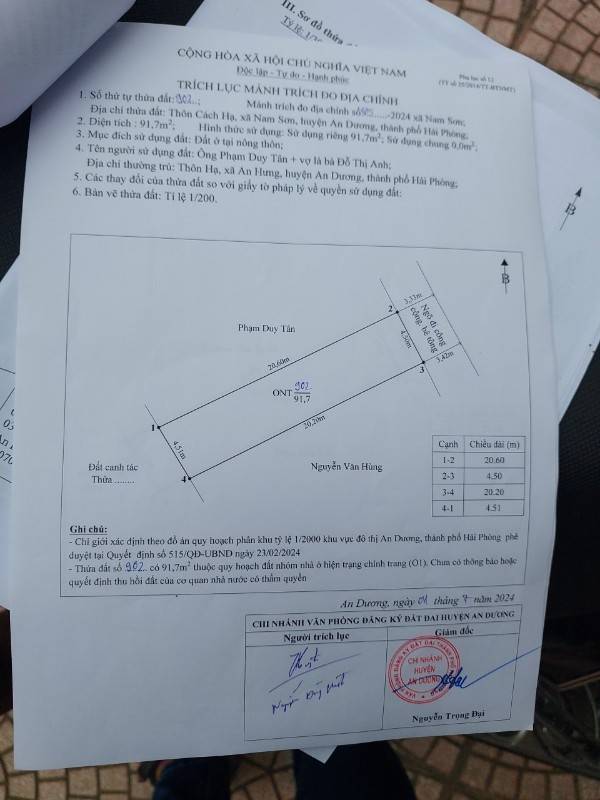 Bán lô đất ngõ thông 91,7m tại Cách Hạ, Nam Sơn ngay ủy ban trường hoc