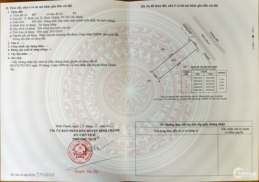 Bán đất Bình Chánh chính chủ, MT đường 6m,View sông, giá 1,6 tỷ. Phí HH 2%