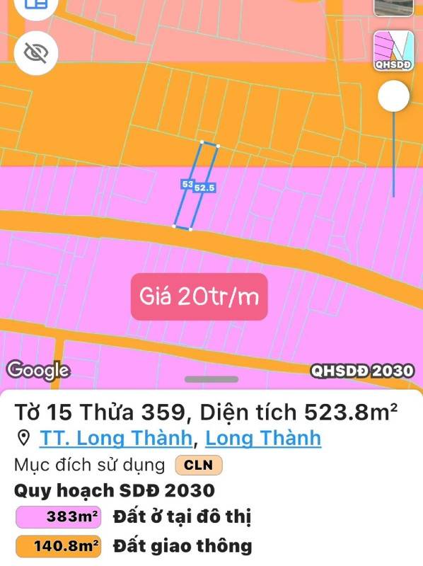Hơn 500 mét vuông đất thi tran long thành gia rẻ minh đang ép bán