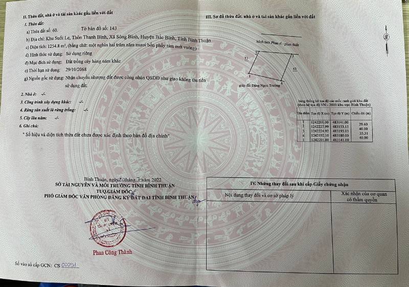 Cần bán nhanh 1254m2 quy hoạch ONT cách nút cao tốc QL28B 2km